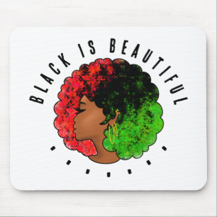 Pan African black girl woman red green pride afro Mouse Mat