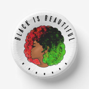 Pan African black girl woman red green pride afro  Paper Plate
