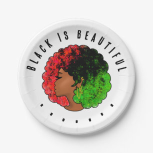Pan African black girl woman red green pride afro  Paper Plate