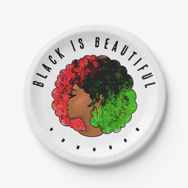 Pan African black girl woman red green pride afro  Paper Plate (Front)