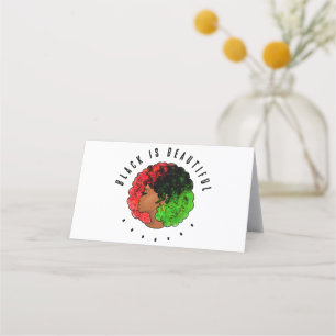 Pan African black girl woman red green pride afro Place Card
