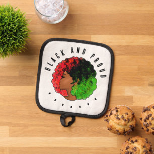 Pan African black girl woman red green pride afro  Pot Holder