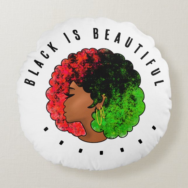 Pan African black girl woman red green pride afro  Round Cushion (Front)