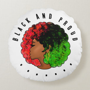 Pan African black girl woman red green pride afro Round Cushion