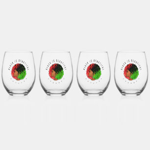 Pan African black girl woman red green pride afro Stemless Wine Glass