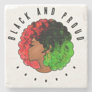 Pan African black girl woman red green pride afro  Stone Coaster