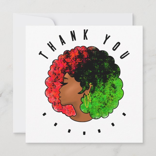 Pan African black girl woman red green pride afro  Thank You Card (Front)