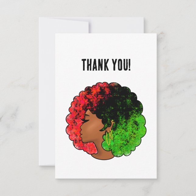 Pan African black girl woman red green pride afro  Thank You Card (Front)