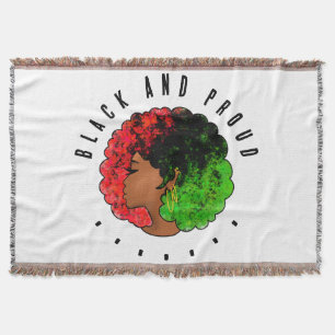 Pan African black girl woman red green pride afro Throw Blanket