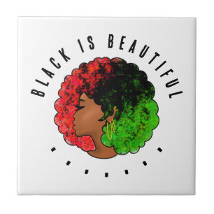 Pan African black girl woman red green pride afro  Tile