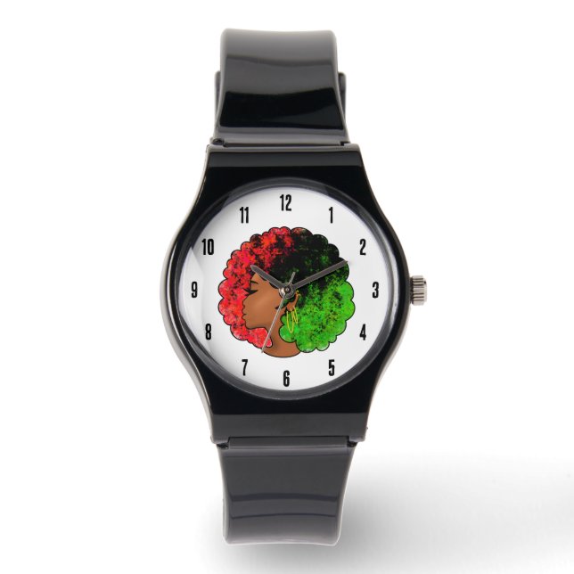 Pan African black girl woman red green pride afro  Watch (Front)