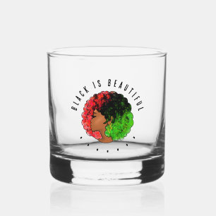 Pan African black girl woman red green pride afro  Whiskey Glass