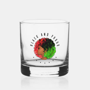 Pan African black girl woman red green pride afro Whiskey Glass