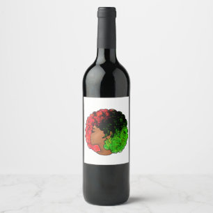 Pan African black girl woman red green pride afro Wine Label