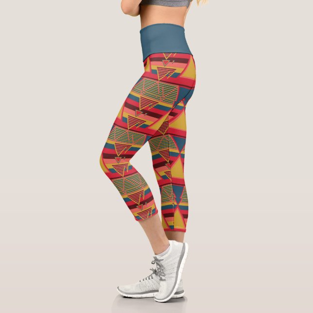 Pan African Colourful Triangle Pattern Capri Leggings (Left)