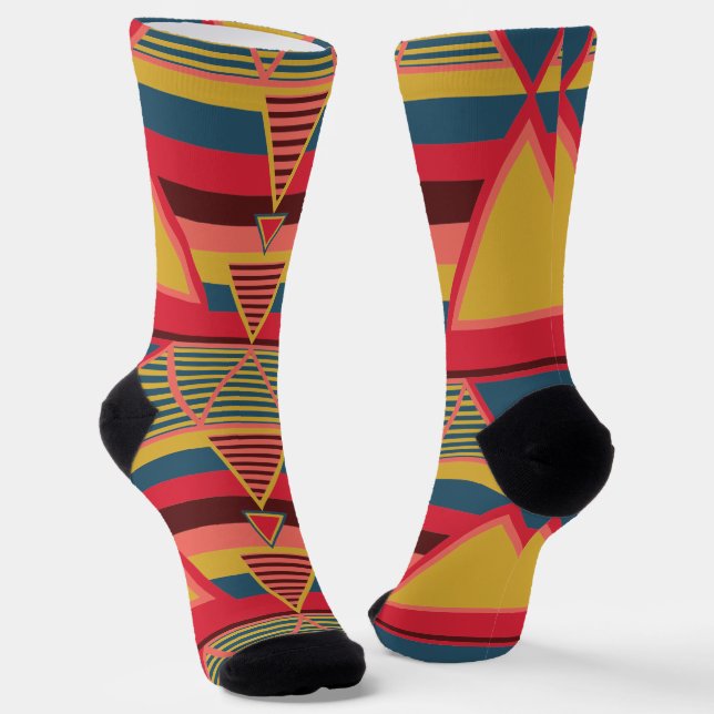 Pan African Colourful Triangle Pattern Unisex Socks (Angled)