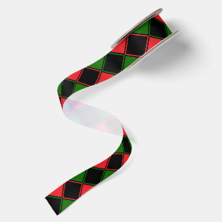 Pan-African Flag Colours Chequered Pattern Holiday Satin Ribbon