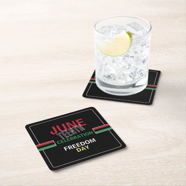 Pan-African flag Design, Juneteenth Celebration Square Paper Coaster (Insitu)