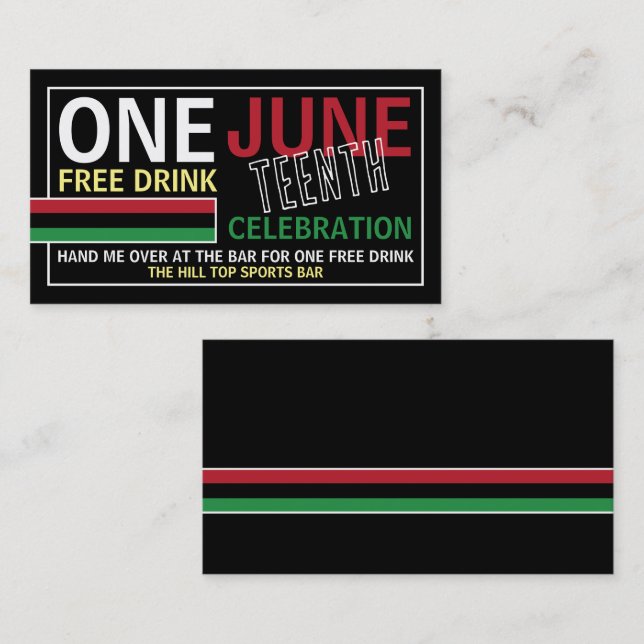 Pan-African flag Design, Juneteenth Drinks Ticket (Front/Back)