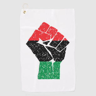 Pan African flag Fist, Afro American Black history Golf Towel