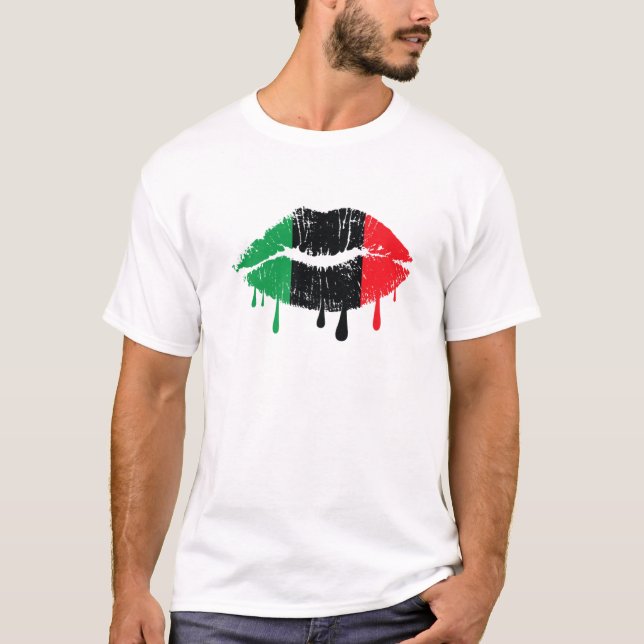 Pan African Flag Lips Black History Month Pride Af T-Shirt (Front)