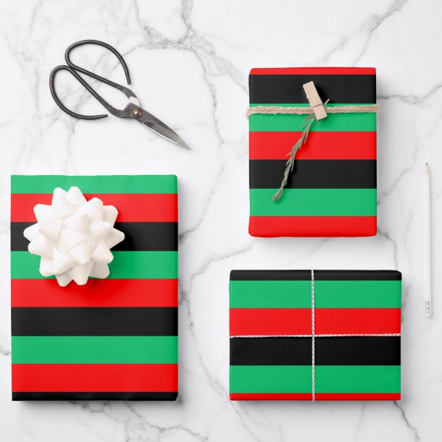 Pan African Flag Red Black Green Stripes Wrapping Paper Sheet (Front)