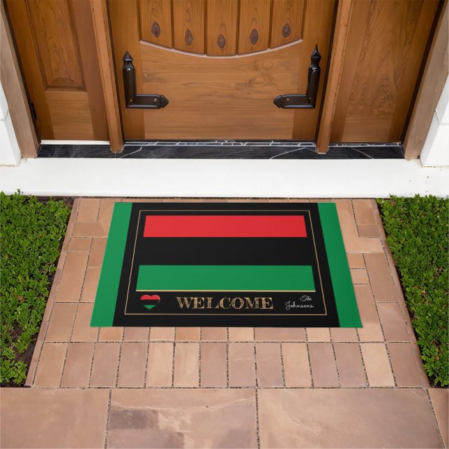 Pan African Flag & Unia Symbol house mats/Welcome Doormat (Outdoor)