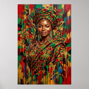 Pan-African Kente Queen Geometric Impasto Art Poster