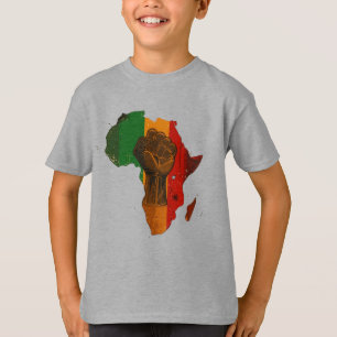Pan-African Raised Fist & Africa Outline Design T-Shirt