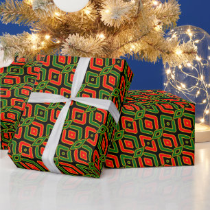 Pan-African Red Green Gold Black Mudcloth Inspired Wrapping Paper