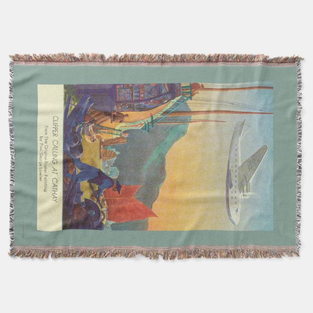 Pan-American Clipper Flying Over China Throw Blanket (Front)