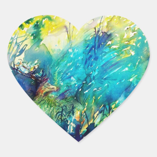 PAN AND DEER Detail / Beauty Nature Lover Heart Sticker (Front)