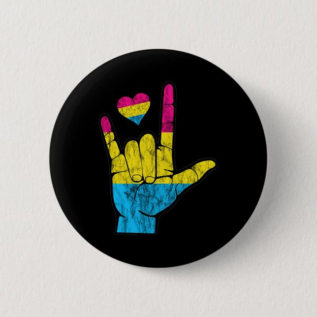 Pan ASL Pride Pansexual Hearing Loss Deaf Awarenes 6 Cm Round Badge (Front)