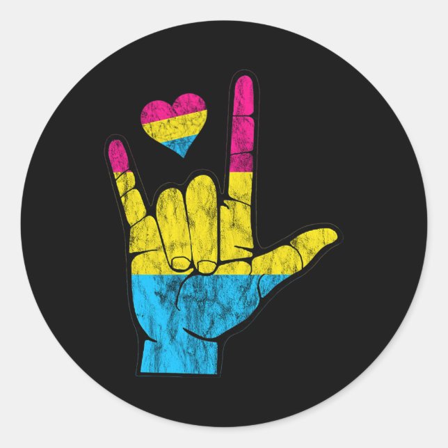 Pan ASL Pride Pansexual Hearing Loss Deaf Awarenes Classic Round Sticker (Front)