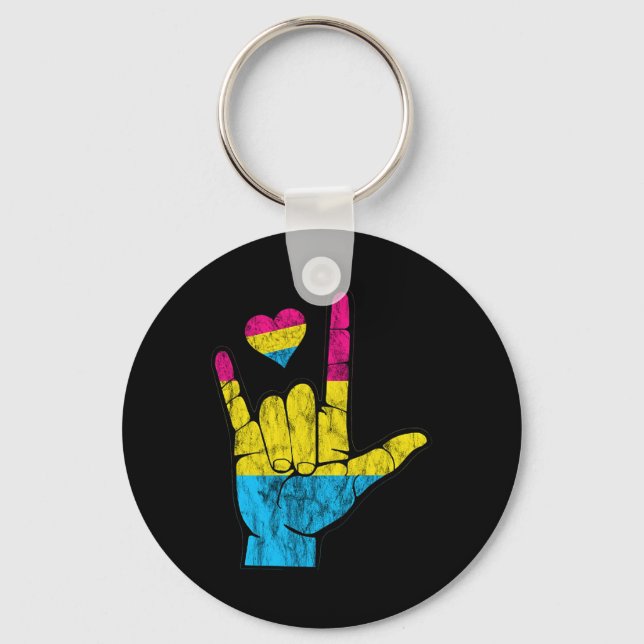 Pan ASL Pride Pansexual Hearing Loss Deaf Awarenes Key Ring (Front)