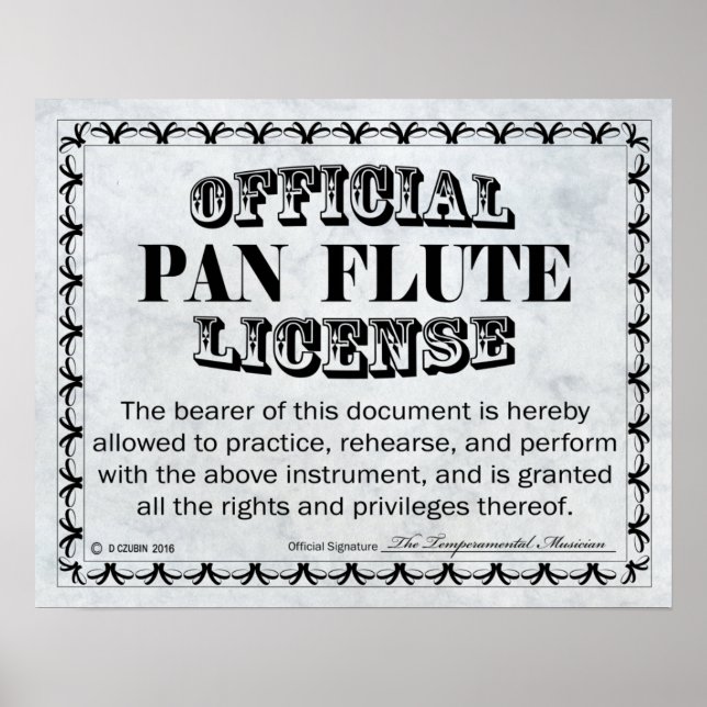 Pan Flute License Poster (Front)