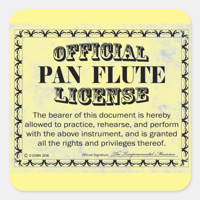 Pan Flute License Square Sticker (Front)