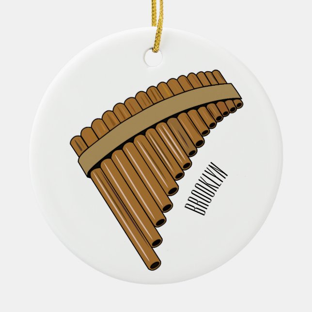 Pan flute / panpipes cartoon illustration  ceramic tree decoration (Front)