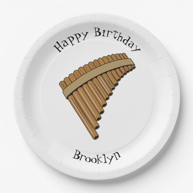 Pan flute / panpipes cartoon illustration  paper plate (Front)