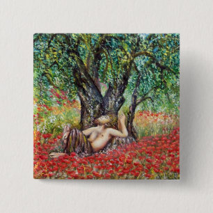 PAN, OLIVE TREE AND POPPY FIELDS 15 CM SQUARE BADGE