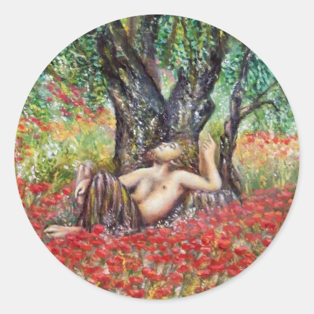 PAN, OLIVE TREE AND POPPY FIELDS CLASSIC ROUND STICKER (Front)