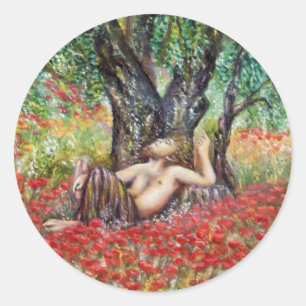 PAN, OLIVE TREE AND POPPY FIELDS CLASSIC ROUND STICKER