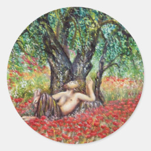 PAN, OLIVE TREE AND POPPY FIELDS CLASSIC ROUND STICKER