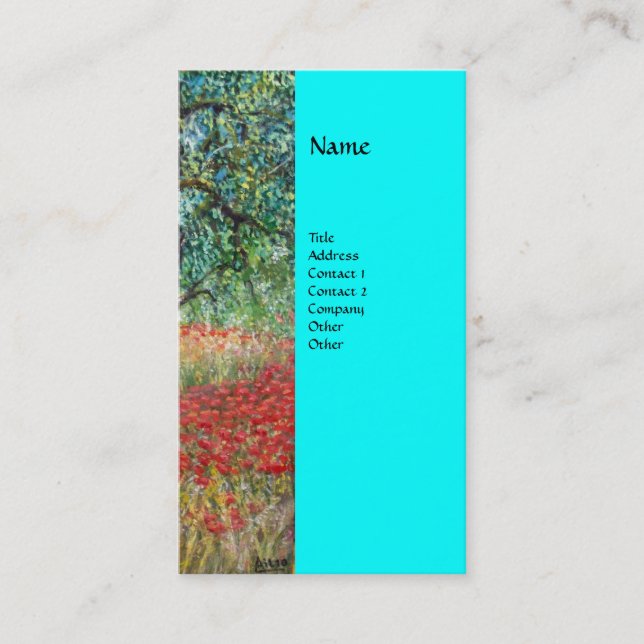 PAN,OLIVE TREE AND POPPY FIELDS monogram,blue Business Card (Front)