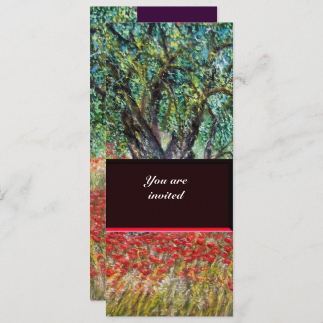 PAN, OLIVE TREE AND POPPY FIELDS,purple Invitation (Front/Back)