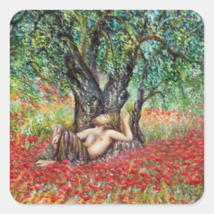PAN, OLIVE TREE AND POPPY FIELDS SQUARE STICKER