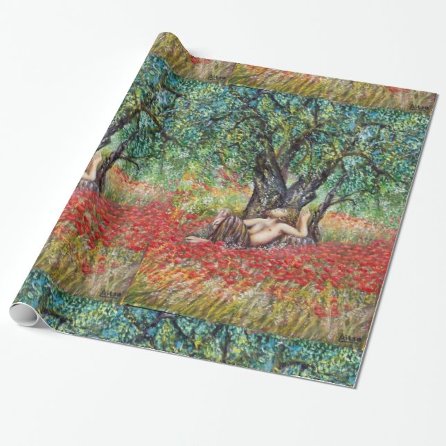 PAN, OLIVE TREE AND POPPY FIELDS WRAPPING PAPER (Unrolled)