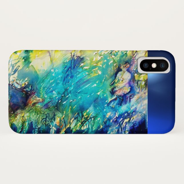 PAN PLAYING FLUTE AND DEER IN GREEN WOODLAND Case-Mate iPhone CASE (Back (Horizontal))