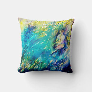 PAN PLAYING FLUTE AND DEER IN GREEN WOODLAND CUSHION