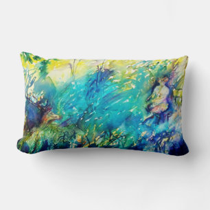 PAN PLAYING FLUTE AND DEER IN GREEN WOODLAND LUMBAR CUSHION
